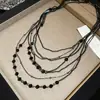 Collar Multicapa de Perlas de Cristal Estilo Nuevo Europeo y Americano, Cadena para Clavícula Versátil de Moda Dulce y Fresca, Cadena para Suéter de Nicho de Lujo Ligero para Mujer