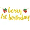Decoración de Fiesta de Cumpleaños Transfronteriza Bebé Primer Cumpleaños Bandera Fresa Banner de Primer Cumpleaños