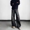 Jeans de Mezclilla Lavada con Pierna Curva Desgastada Estilo Retro Americano para Hombre Street Hip Hop Peso Pesado Holgado Pantalones Largos de Pierna Ancha para Mujer