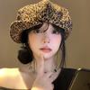 Boina Vintage Estampa de Leopardo Feminina Cabeça Grande Mostra Rosto Nuvens Pequenas Chapéu Octogonal Estilo Japonês Vintage Versátil Boné de Jovem Notícias Tendência