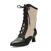 Comercio exterior transfronterizo colección otoño/invierno 2026: Botas de media caña estilo europeo y americano con punta fina, cordones frontales y diseño de bloques de color, disponibles en tallas grandes