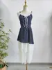 Vestido Floral Francês com Alças Finas Verão Renda Patchwork Irregular Camadas Vestido de Comprimento Médio Vestido Floral com Alças Finas