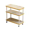 Mesa Lateral Pequena Móvel para Quarto, Mesa de Centro de Madeira de Bambu com Rodinhas, Prateleira de Armazenamento, Mesa de Centro Simples com Padrão de Mármore para Sala de Estar