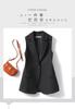 Colete Blazer Feminino para Figuras Petite, Primavera e Outono 2025, Colete de Alfaiataria Preto Elegante com Design de Bolso para Deslocamento