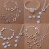 Juego de joyería de plata chapada 925 para mujer regalo de cumpleaños pendientes largos de borla pulsera de tres piezas en forma de corazón juego de joyería