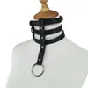 YSF Punk Moderno Estilo Harajuku Cuello de PU Estilo Callejero Europeo y Americano Collar con Remaches de Barra Gargantilla de Cuero de 3 Filas con Anillo Redondo