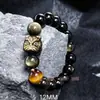 Pulseira de obsidiana prateada natural leão com pedra olho de tigre círculo único maré nacional pulseira masculina joia de texto retrô atacado