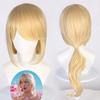 Peluca de Cosplay Lingqi Barbie de la Película de la Vida Real Barbie Cabello con Flequillo Oblicuo Dorado Claro