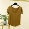 Nova Camiseta de Manga Curta de Modal para Mulheres, Verão, Corte Solto, Tamanho Grande, Simples e Versátil, Casual, Emagrecedora, Base de Camiseta com Barra Arredondada