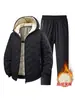 Chaqueta de algodón térmica con capucha para hombre, de vellón nuevo y engrosada con grafeno, de diseño transfronterizo ultrasónico, conjunto deportivo de dos piezas de lana de cordero.