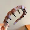 Diadema de Peluche Dentada para Otoño e Invierno para Mujer, Pinza para el Cabello de Cara Lavada con Parte Superior Alta del Cráneo que Hace que la Cara Parezca Más Pequeña, Diadema con Estampado de Leopardo, Goma para el Cabello Antideslizante Estilo Chanel