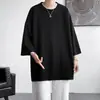 Camiseta de Manga Corta de Seda de Hielo para Hombre Top con Caída Verano 2023 Nueva Tendencia Talla Grande Color Sólido Manga Tres Cuartos Camiseta t