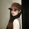 Boina Marrón Retro Estilo Japonés Maillard para Mujer Sombrero de Pescador de Pana Otoño e Invierno Boina Octagonal de Lana