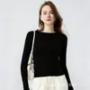 Suéter 100% Lã Yangzi Lavável à Máquina para Mulheres, Suéter com Gola Melancia, Cor Sólida Slim Fit Roupas Femininas