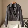 Uma pequena seleção de roupas: Jaqueta curta de couro genuíno estilo coreano Haining outono para mulheres petites, Casaco de pele de carneiro estilo motociclista feminino 2026