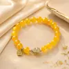 Pulsera de ágata amarillo con cuentas para mujer, artículo cultural y creativo de bucle único de jade Hetian, ágata amarillo natural, artículo cultural de tendencia nacional