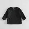 Camisetas de Primavera e Outono para Meninos e Meninas, Camisetas da Moda Infantil Elegantes de Cor Sólida Simples de Algodão Puro Versão Coreana Tops