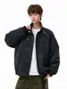 Nueva colección de otoño: Chaqueta de cuero PU tie-dye mate estilo retro americano, moderna de corte holgado para hombre, cordón, cuello alto, chaqueta estilo motociclista