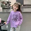Roupa Infantil 100% Algodão para Meninas Camiseta de Manga Longa 2026 Menina de Desenho Animado Primavera e Outono Gola Redonda Crianças Médias e Grandes Camiseta Básica Tendência
