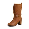 Botas de Comercio Exterior Hebilla de Cinturón Retro Botas Gruesas Martins Botas de Tacón Alto 202452 Botas Romanas Nuevas 33 Mujer