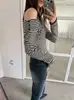Camiseta de manga larga a rayas con cuello de una línea abotonado estilo coreano FanShun XH, top nuevo de otoño ajustado de Dongdaemun