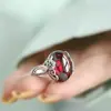 Anillo de Dedo Huevo Flor Jade Hong para Mujer Estilo Retro Temperamento Nuevo Estilo Chino Nicho Diseño Anillo de Dedo Joyería Venta Directa de Fábrica