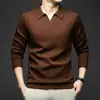 Suéter de punto para hombre con cuello de gaviota de manga larga al por mayor transfronterizo, nuevo suéter básico de punto liso con cuello camisero para primavera y otoño para hombre