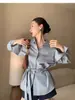 Camisa de Algodón a Cuadros Vintage para Mujer con Diseño de Hombros Caídos para Otoño, Top Casual 95908
