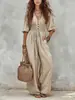 2026 Marca Independente Gola V Vintage Transfronteiriço Comércio Exterior Europeu e Americano Elegante Moderno Ajuste na Cintura Para Ir ao Trabalho Viagem Macacão Wide Leg