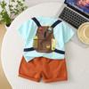 Conjunto de Moda de Dos Piezas Casual de Dibujos Animados para Bebé, Camiseta de Manga Corta con Estampado y Mochila Escolar, Verano 2025 Nuevo para Niño