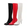 Novas Botas de Primavera e Outono Couro Patente Elástico Botas de Cavaleiro Botas Pontudas Botas Altas Botas de Comércio Exterior Botas de Salto Alto Tamanho Grande X141