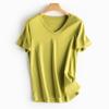 Playera de Manga Corta de Seda de Morera Fresca Algodón Mercerizado para Mujer Verano Cuello Redondo/V 2024 Primavera y Verano Nuevo Estilo 087