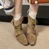 Versão Coreana das Novas Botas Curtas Retrô de Design Exclusivo Bico Quadrado Pequeno Botas Western Botas de Meia-Canela Couro Sintético Botas Femininas
