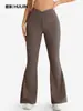 Calça de Yoga Lulu Nude Popular Transfronteiriça com Leve Flare, Cintura Cruzada, Secagem Rápida, Legging de Yoga Fitness Elástica Bumbum de Pêssego para Mulheres
