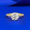 Joias Mu Jing Novo Anel de Diamante Branco Redondo Banhado a Ouro Prata S925 Moda Versátil Clássico Ao Vivo