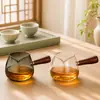 Tetera de asa lateral para preparar té, tetera individual, mandarina verde pequeña, tetera de vidrio para infusión lenta, juego de té Kung Fu, preparación de té, separación de té y agua