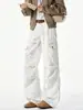 Pantalones cargo blancos tie-dye desgastados de alta costura para hombre, pantalones casuales arrugados de marca de moda de otoño, pantalones de pierna ancha versátiles holgados estilo americano