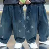 Pantalones de Mezclilla Pierna Chueca Estilo Coreano para Niños, Primavera Otoño, Pantalones Casuales Versátiles Guapos para Niños Pequeños, Pantalones Largos para Bebé, Comercio Exterior