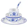 Conjunto de quatro peças de louça de melamina azul e branca estilo porcelana para hotel, restaurante, loja de hot pot, tigela, xícara, colher de plástico imitação de porcelana, comercial
