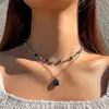 Collar Transfronterizo de Piedra Imitación Esmeralda con un Diseño Versátil y Elegante, Collar de Nudo de Lazo Multicapa, Gargantilla de Corazón con Flor Tachonada de Diamantes para Apilar