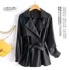Nueva Chaqueta de Cuero Elegante con Cordones Haining Cintura Ajustada Ropa de Abrigo de Longitud Media Estilo Coreano Temperamento Rompevientos de Cuero Holgado Primavera/Otoño 2026