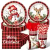 Set de Vajilla Desechable Tema Muñeco de Nieve Reno Navideño Platos de Papel Vasos de Papel Servilletas de Papel Suministros para Decoración de Fiestas