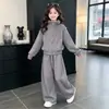 Conjunto de Pelúcia Espesso Outono/Inverno para Meninas de Crianças Médias e Grandes Estilo Coreano Casual Peça Única Roupa Externa de Lã Calça Esportiva