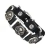 Pulseira de Couro Genuíno com Caveira Retrô Europeia Estilo Punk Masculino Pulseira de Couro Bovino Rebite Acessórios Modernos e Descolados para Venda por Atacado