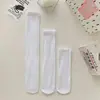 En nombre de calcetines de becerro de terciopelo fino negro y blanco de verano, calcetines hasta la rodilla estilo JK para piernas delgadas, estilo universitario para estudiantes, calcetines largos al por mayor