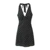 Vestido halter con estampado de lunares retro para mujer 2024 primavera/verano estilo chica hot francesa cuello en V profundo ajustado sin espalda