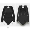 Traje de Baño Coreano de Estilo Retro para Mujer de Manga Larga con Encaje, Grande, Sexy, de Una Pieza, Traje de Baño para Vacaciones en la Playa