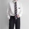 Camisa Masculina Básica Diária Uniforme jk/DK Japonês Manga Longa Preto e Branco Colarinho Pontudo