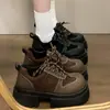 Zapatos de Mujer Derby Invierno Retro Gamuza Dedo Gordo Casual de Negocios Zapatos de Cuero Estilo Británico Suela Gruesa Aumentadores de Altura Para el Trabajo Calzado de Moda