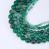 Ágata Listrada Verde Natural Contas Redondas Ágata Verde Contas Soltas Enroladas em Seda Acessórios para Brincos Pulseira DIY Feitos à Mão